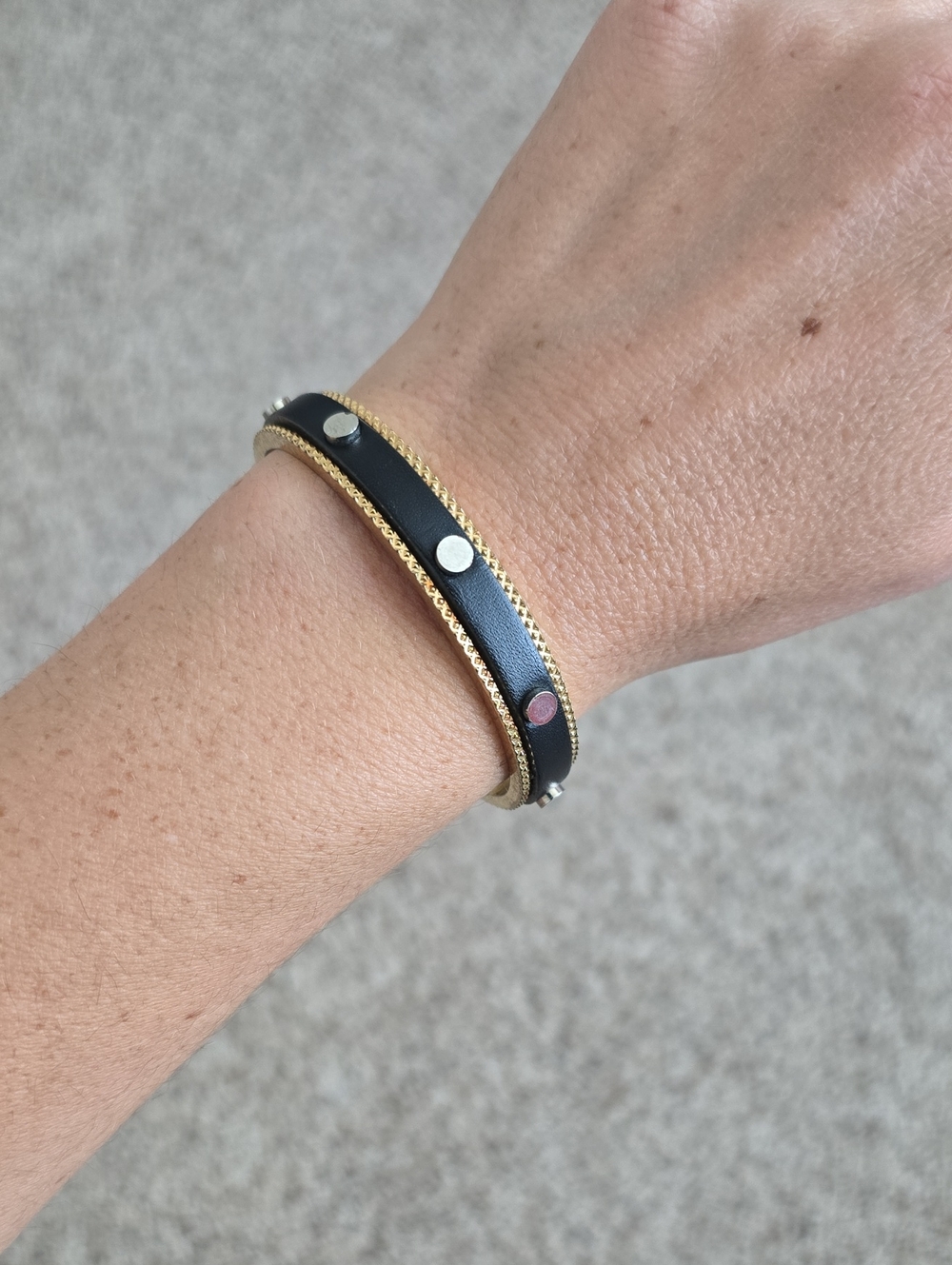 Balenciaga Black Leather and Gold Stud Bracelet